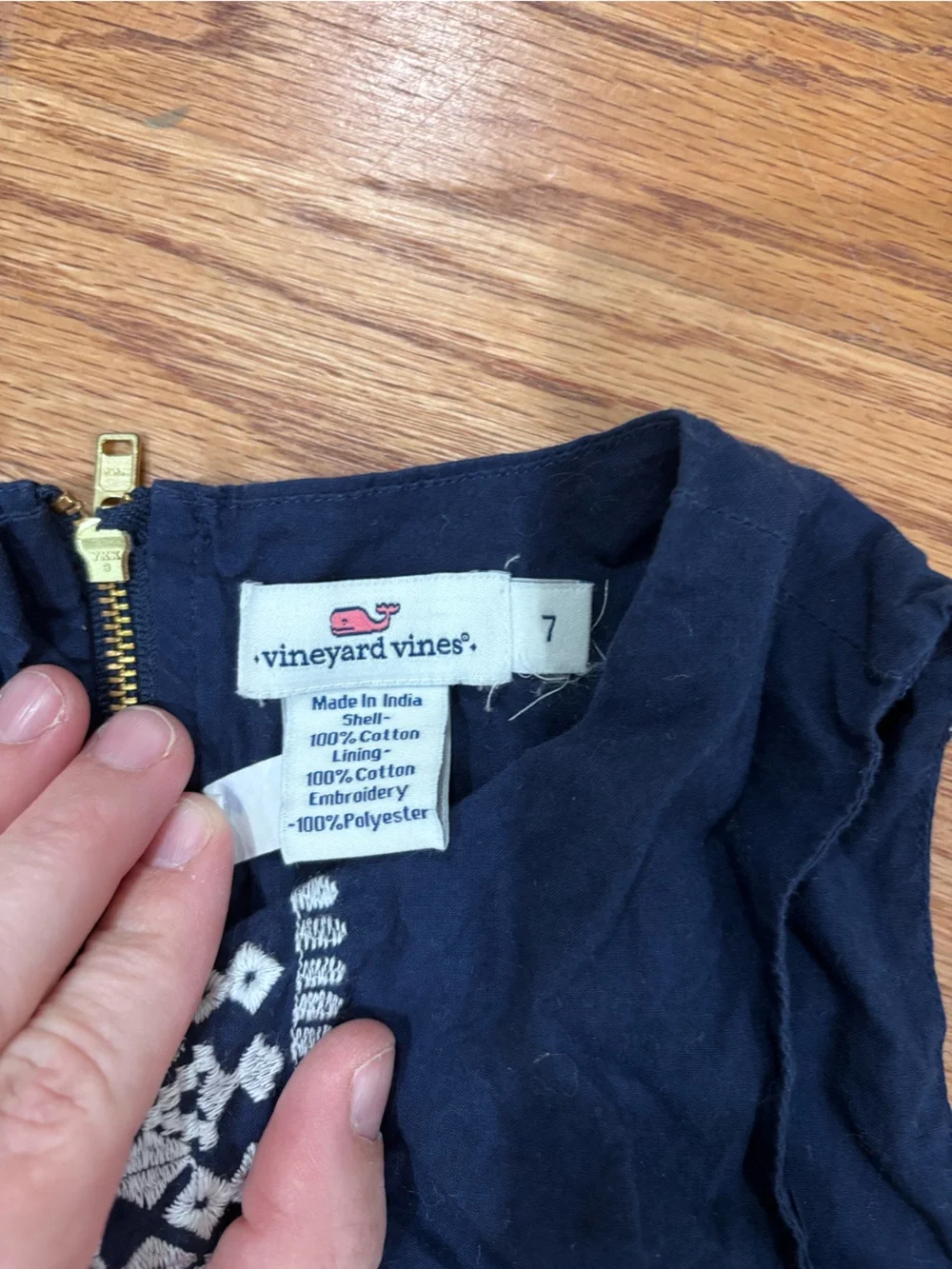 Vineyard Vines Girls Navy Sleeveless Dress with White Embroidered Front Panel 7